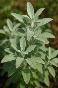 – Sage – Common Sage – Garden Sage – True Sage – Salvia officinalisمن أسمائها المتداولة: مرمرية – الميرمية – القصعين – المريمية